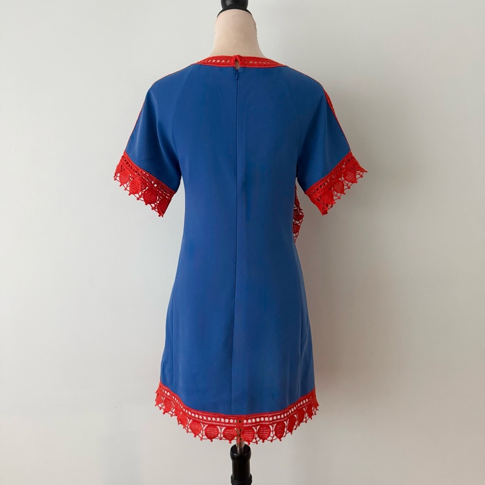 Tory Burch Marissa Runway Blue & Redish Orange Lace Shift Dress Size 2 💙 - Picture 8 of 14